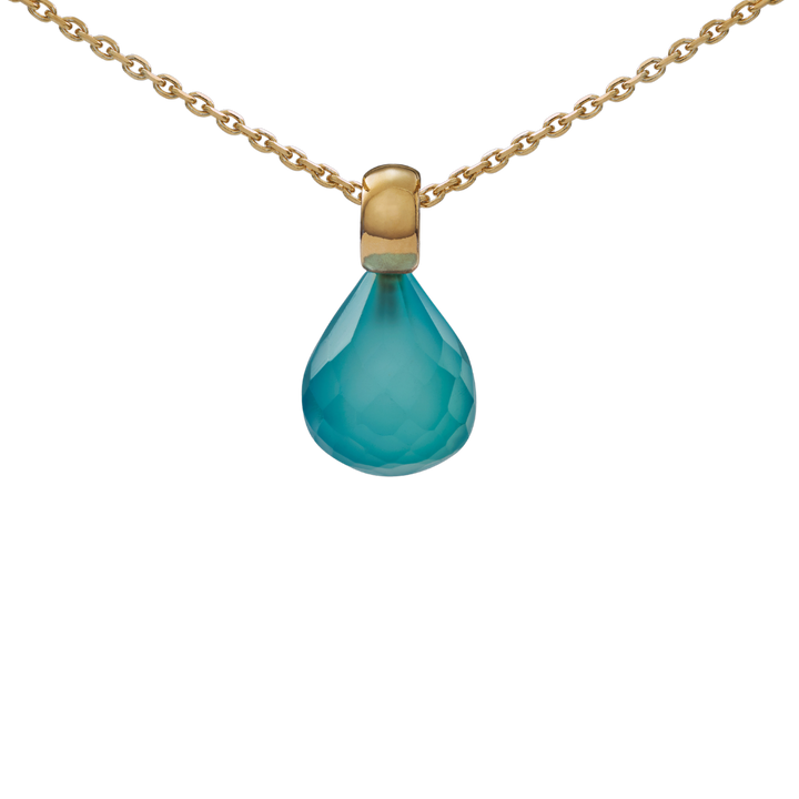 Snoepjes | 14 karaat geelgouden hanger met blauwe kwarts | druppelvormig 12 x 10 mm | met klein oog