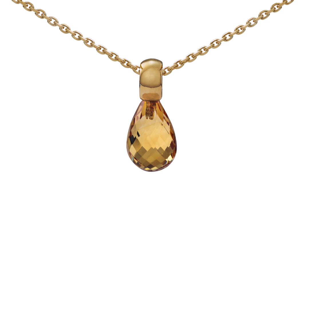 Snoepjes | 14 karaat geelgouden hanger met citrien 10x 7 mm | druppelvormig | klein oog