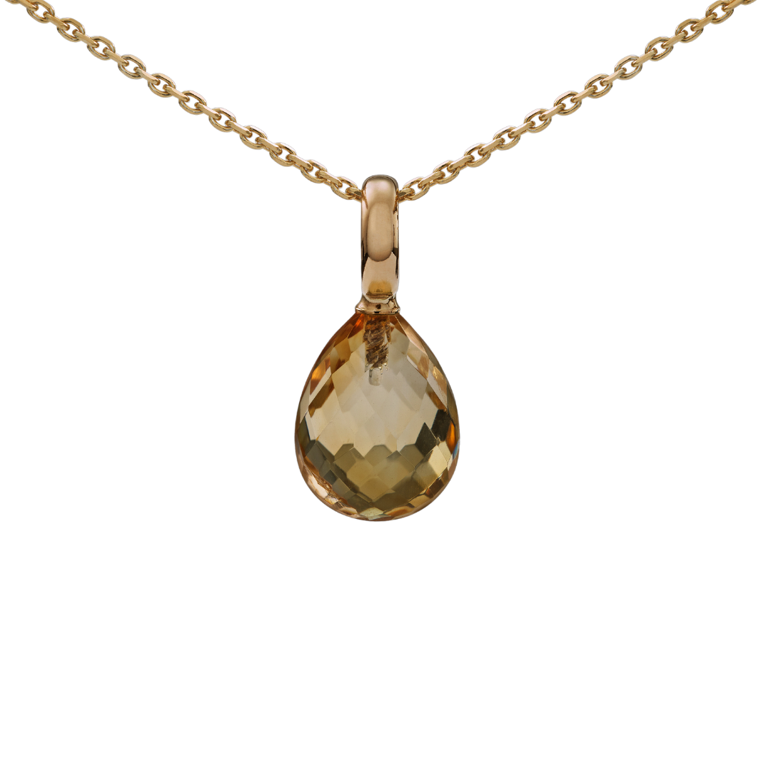 Snoepjes | 14 karaat geelgouden hanger met citrien | druppelvormig 12 x 10 mm | met groot oog