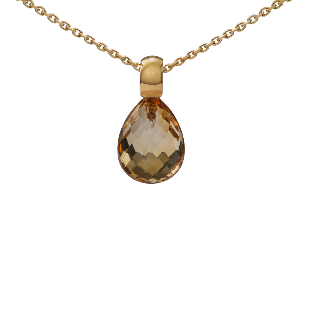 Snoepjes | 14 karaat geelgouden hanger met citrien | druppelvormig 12 x 10 mm | met klein oog