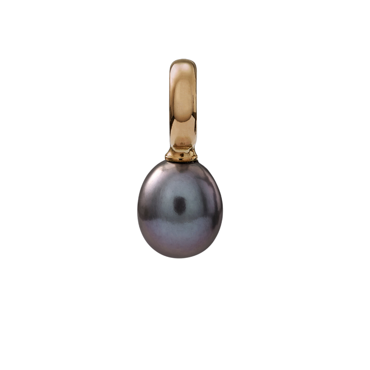 Snoepjes | 14 karaat geelgouden hanger met grijze parel | druppelvormig 7,5 x 8 mm | met groot oog