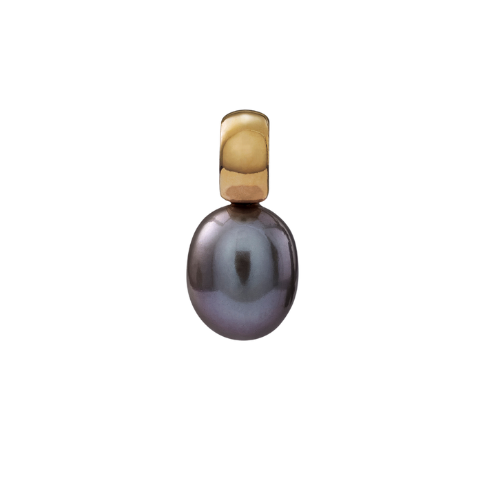 Snoepjes | 14 karaat geelgouden hanger met grijze parel | druppelvormig 7,5 x 8 mm | met klein oog