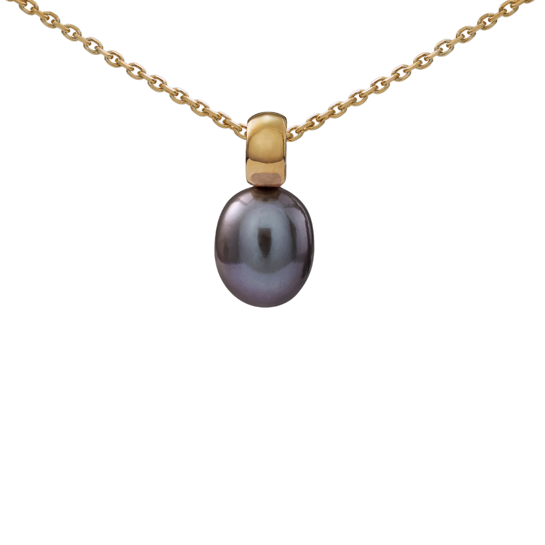 Snoepjes | 14 karaat geelgouden hanger met grijze parel | druppelvormig 7,5 x 8 mm | met klein oog