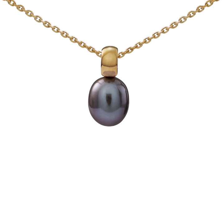 Snoepjes | 14 karaat geelgouden hanger met grijze parel | druppelvormig 7,5 x 8 mm | met klein oog