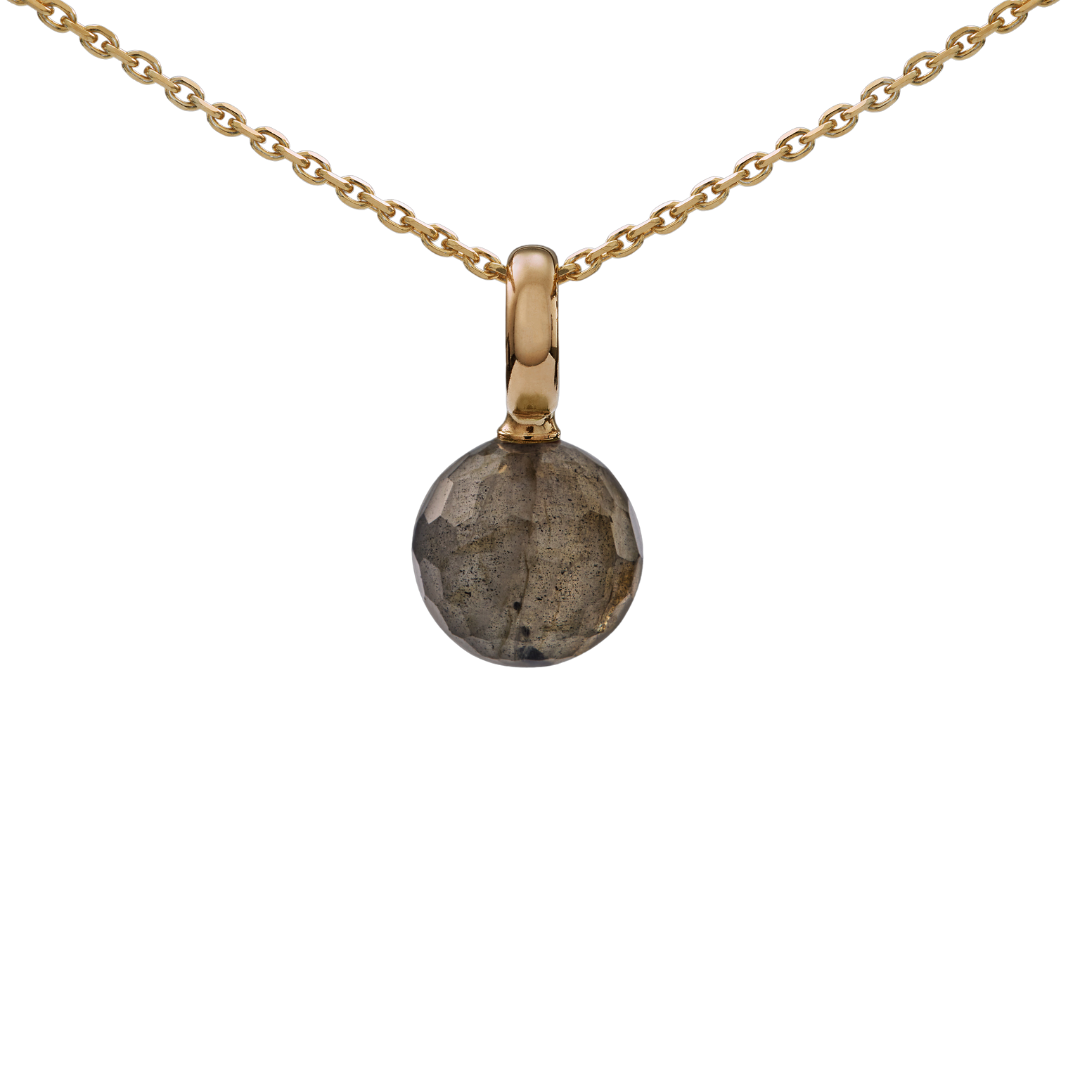 Snoepjes | 14 karaat geelgouden hanger met labradoriet | balvormig 10 mm  | met groot oog