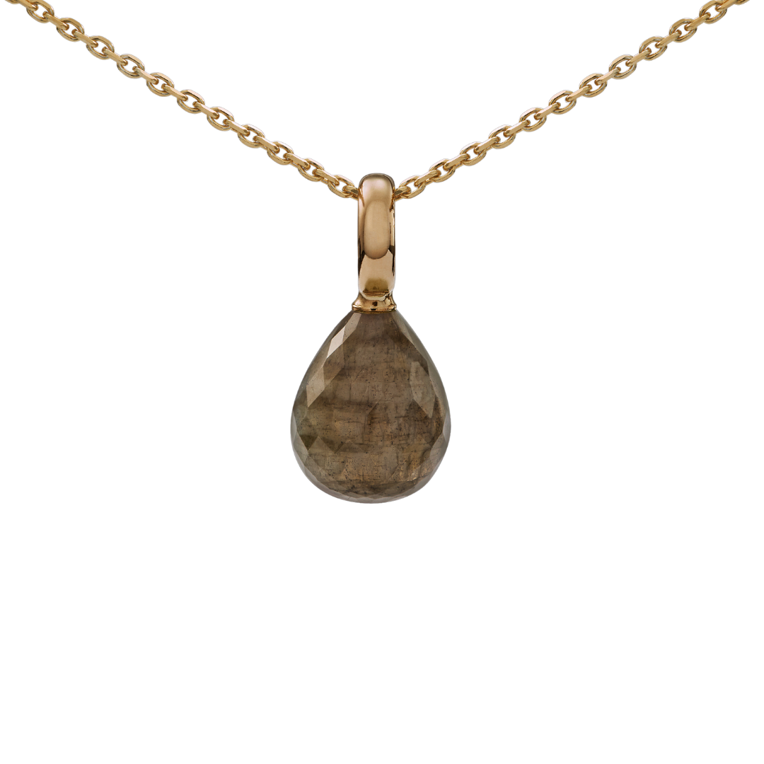 Snoepjes | 14 karaat geelgouden hanger met labradoriet | druppelvormig 12 x 10 mm | met groot oog