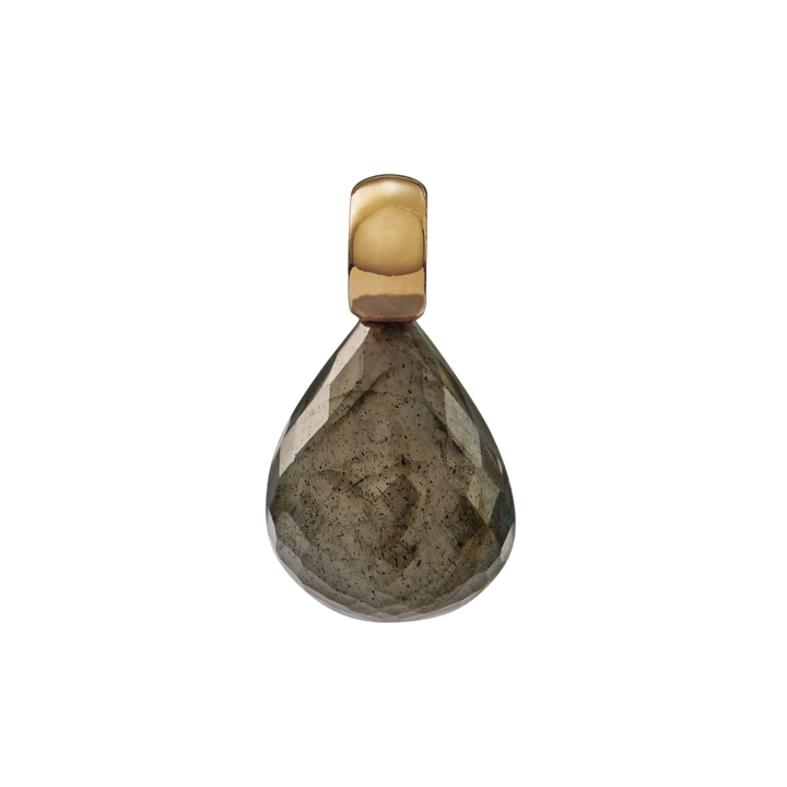 Snoepjes | 14 karaat geelgouden hanger met labradoriet | druppelvormig 12 x 10 mm | met klein oog