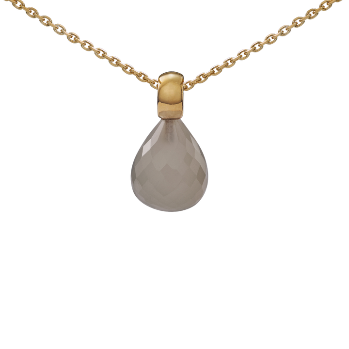 Snoepjes | 14 karaat geelgouden hanger met maansteen | druppelvormig 12 x 10 mm | met klein oog