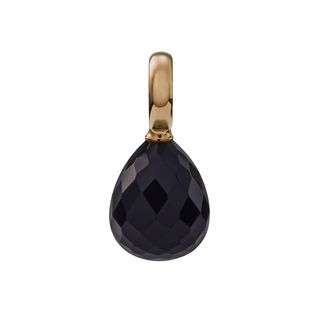 Snoepjes | 14 karaat geelgouden hanger met onyx | druppelvormig 12 x 10 mm | met groot oog