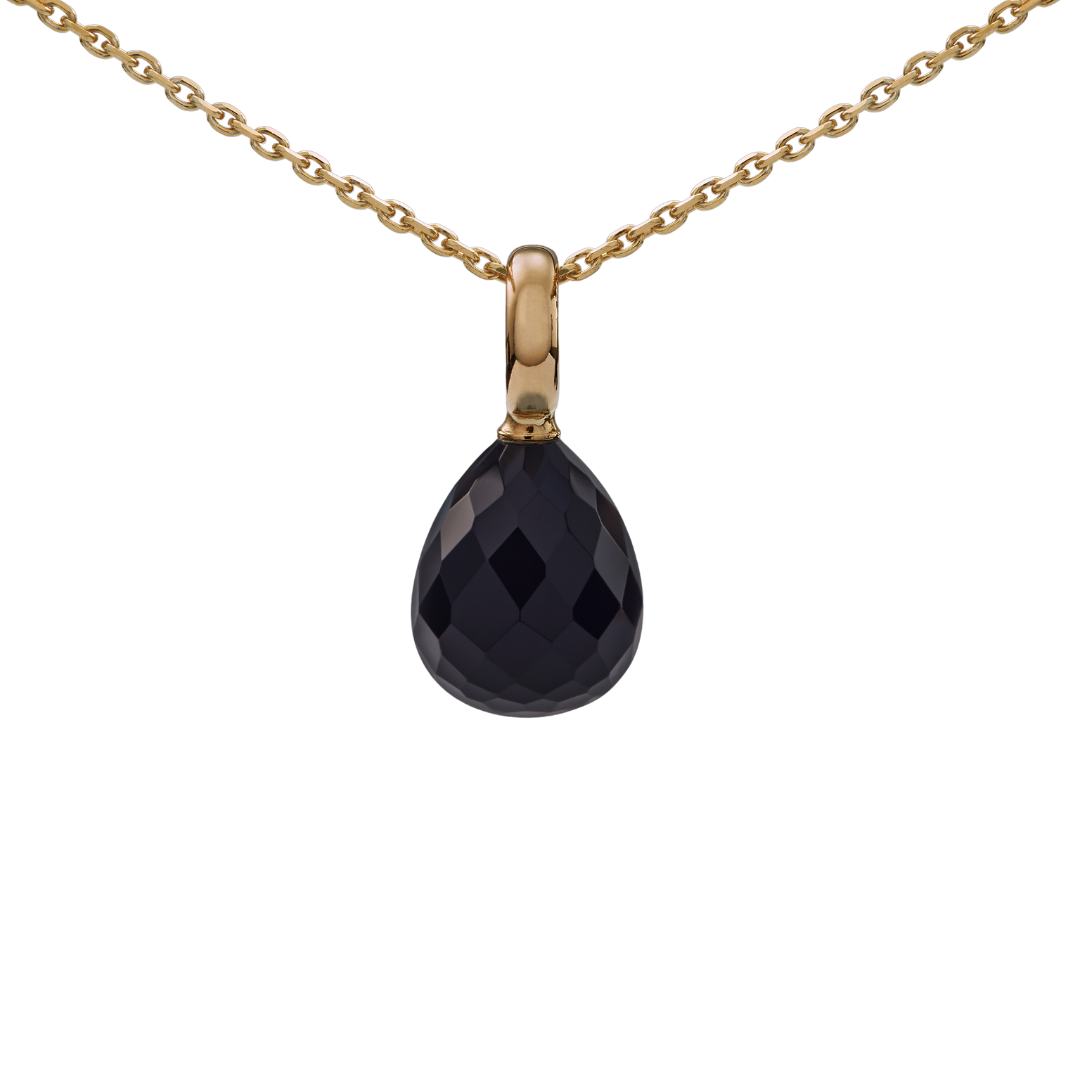 Snoepjes | 14 karaat geelgouden hanger met onyx | druppelvormig 12 x 10 mm | met groot oog