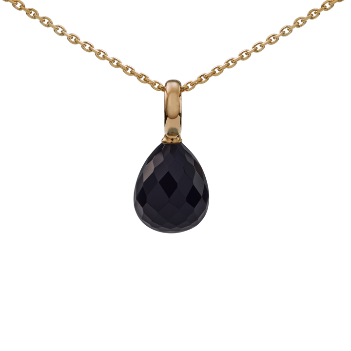 Snoepjes | 14 karaat geelgouden hanger met onyx | druppelvormig 12 x 10 mm | met groot oog