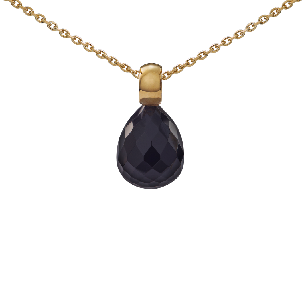 Snoepjes | 14 karaat geelgouden hanger met onyx | druppelvormig 12 x 10 mm | met klein oog