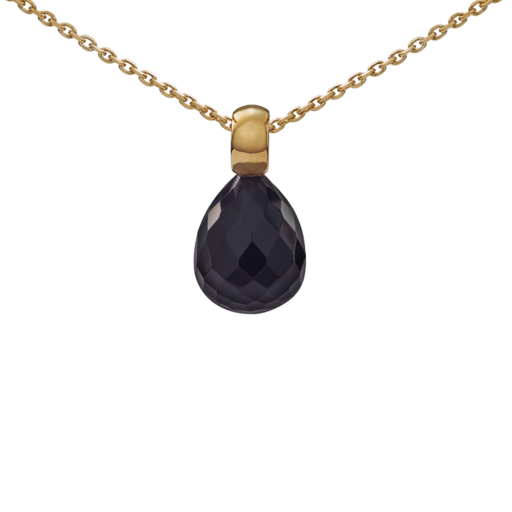 Snoepjes | 14 karaat geelgouden hanger met onyx | druppelvormig 12 x 10 mm | met klein oog