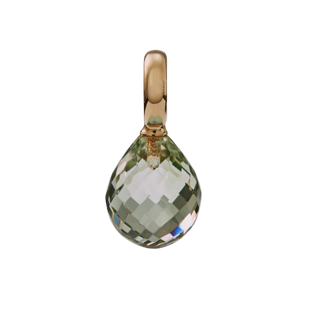 Snoepjes | 14 karaat geelgouden hanger met prasioliet | druppelvormig 12 x 10 mm | met groot oog