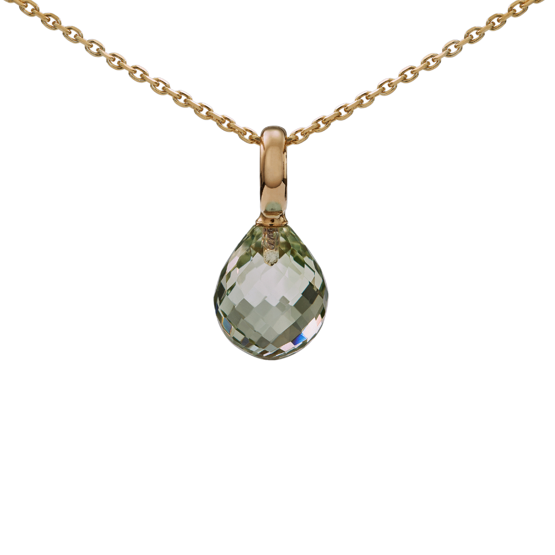 Snoepjes | 14 karaat geelgouden hanger met prasioliet | druppelvormig 12 x 10 mm | met groot oog