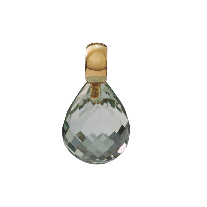 Snoepjes | 14 karaat geelgouden hanger met prasioliet | druppelvormig 12 x 10 mm | met klein oog