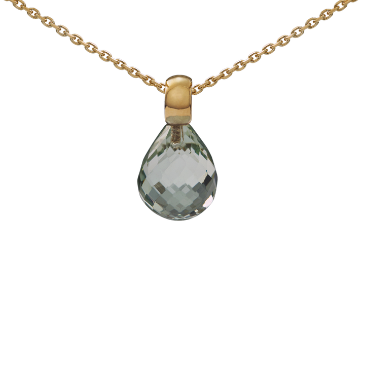 Snoepjes | 14 karaat geelgouden hanger met prasioliet | druppelvormig 12 x 10 mm | met klein oog