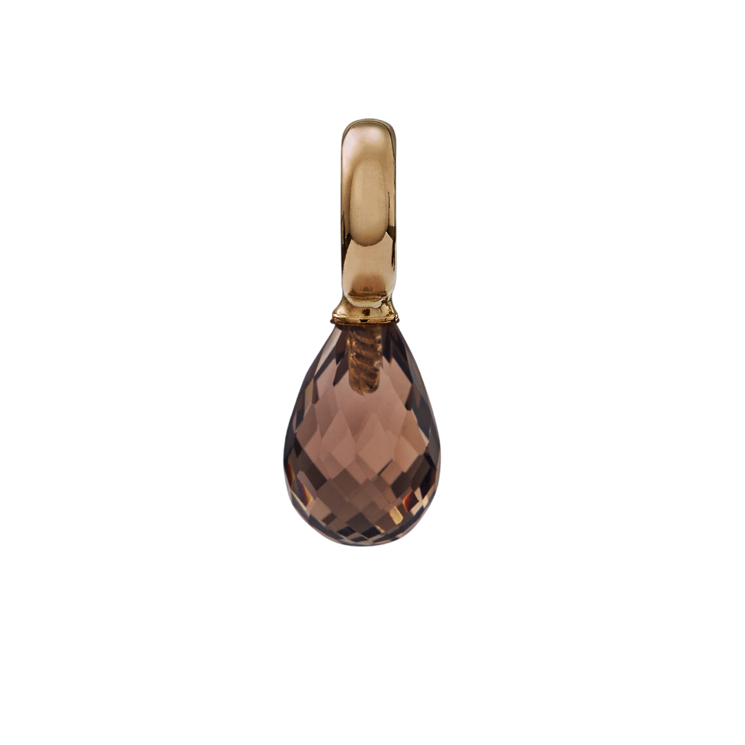 Snoepjes | 14 karaat geelgouden hanger met rookkwarts | druppelvormig 10 x 7 mm | met groot oog