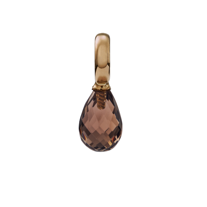 Snoepjes | 14 karaat geelgouden hanger met rookkwarts | druppelvormig 10 x 7 mm | met groot oog