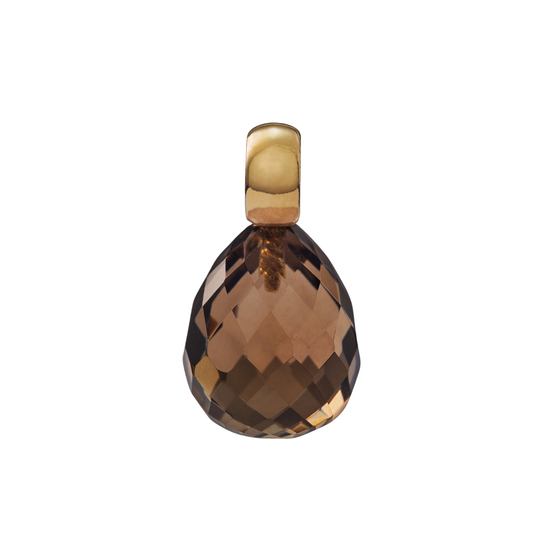 Snoepjes | 14 karaat geelgouden hanger met rookkwarts | druppelvormig 12 x 10 mm | met klein oog