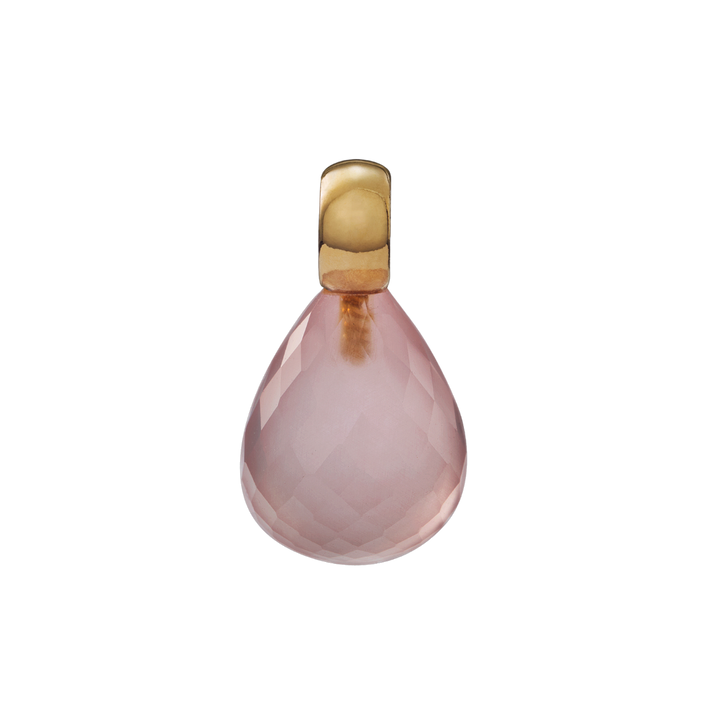Snoepjes | 14 karaat geelgouden hanger met rozenkwarts | druppelvormig 12 x 10 mm | met klein oog