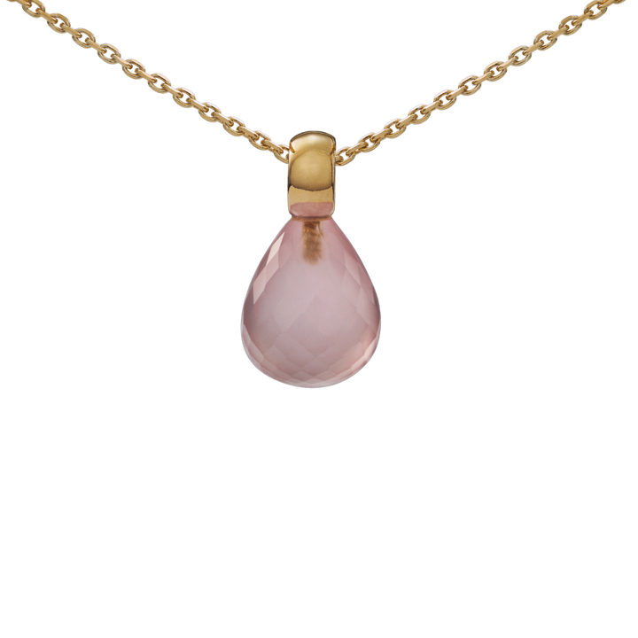 Snoepjes | 14 karaat geelgouden hanger met rozenkwarts | druppelvormig 12 x 10 mm | met klein oog