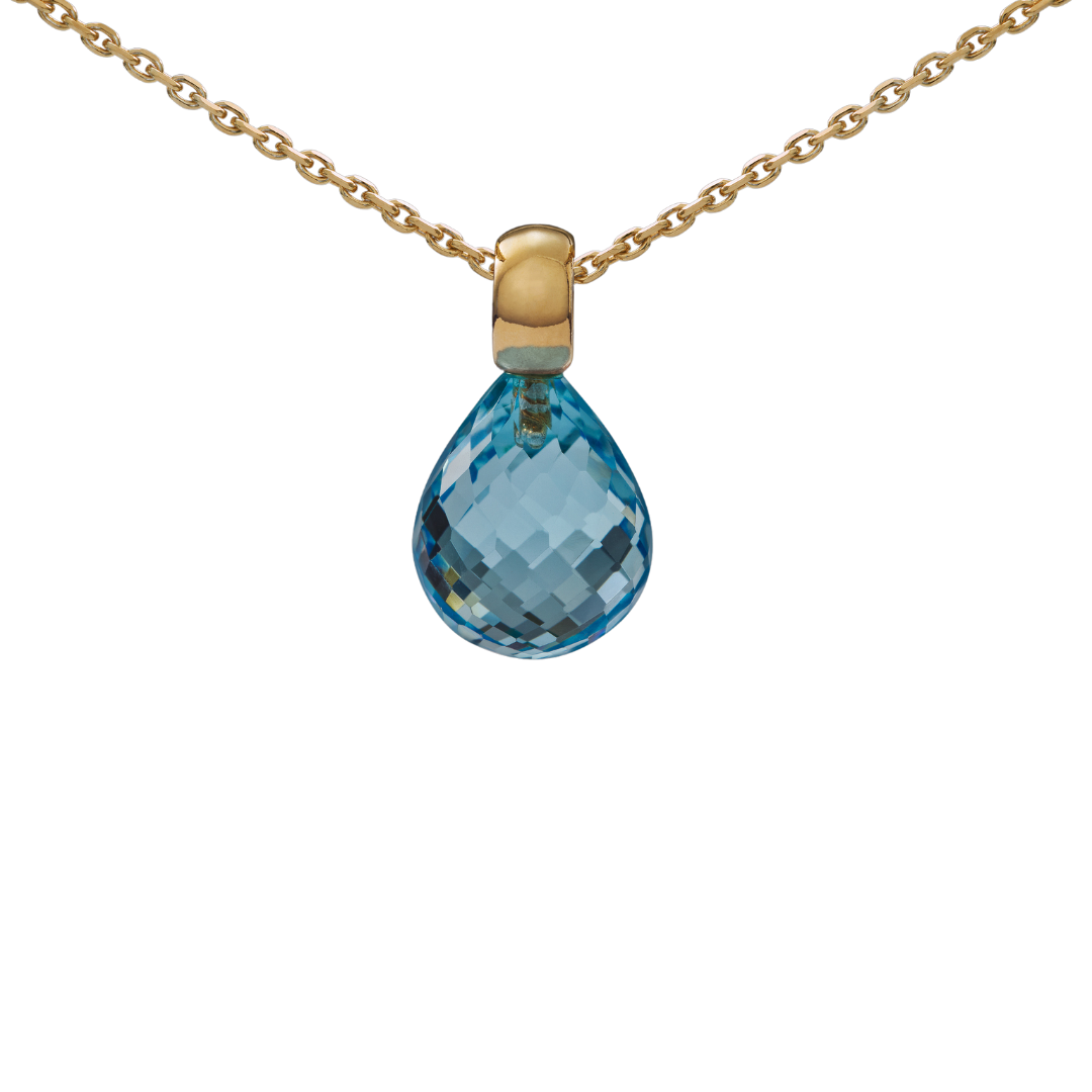 Snoepjes | 14 karaat geelgouden hanger met topaas | druppelvormig 12 x 10 mm | met klein oog