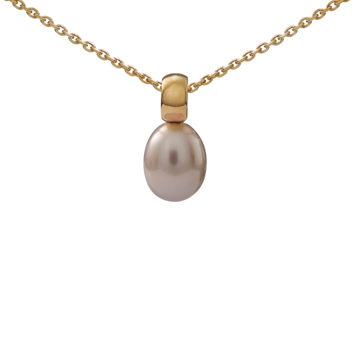 Snoepjes | 14 karaat geelgouden hanger met witte parel | druppelvormig 7,5 x 8 mm | met klein oog