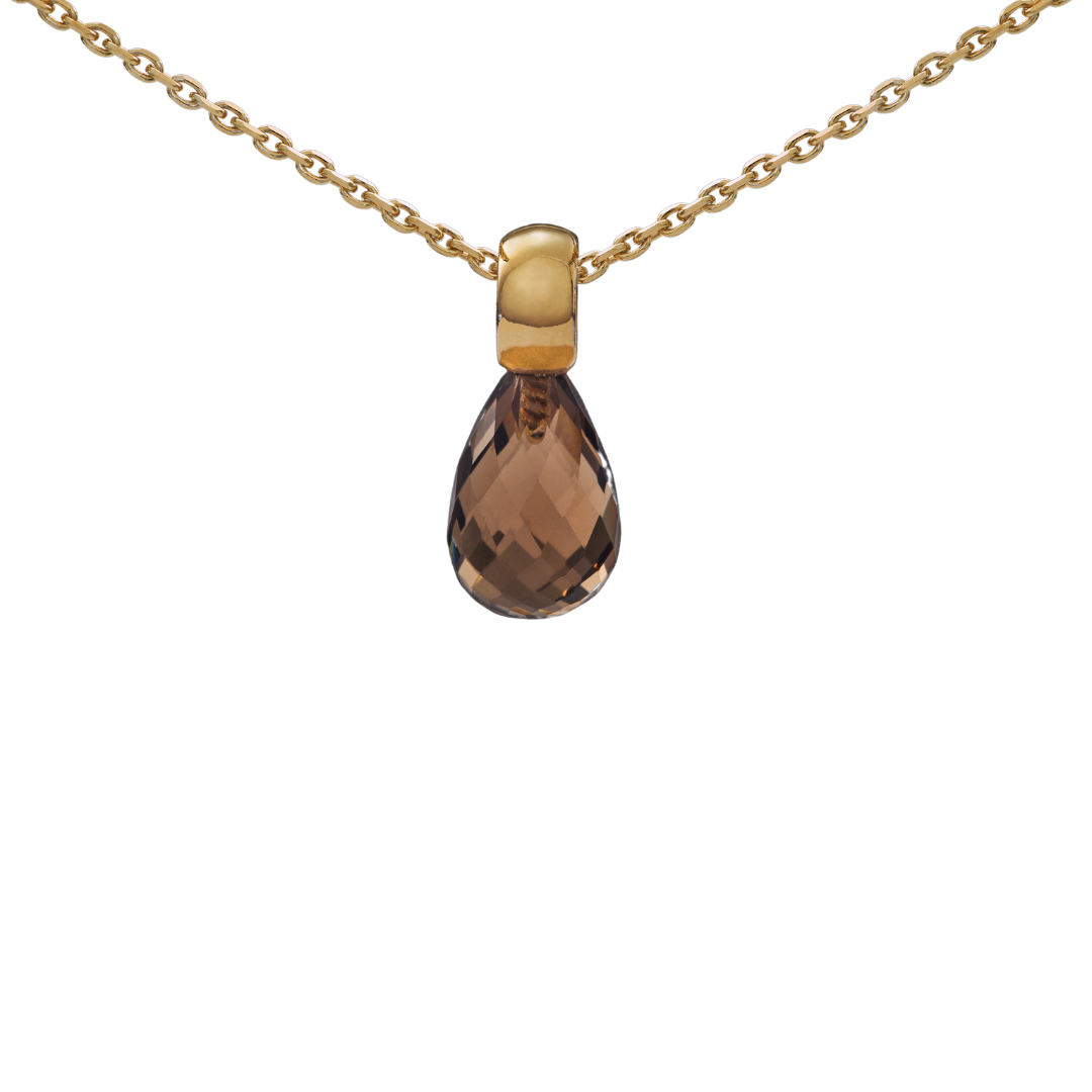 Snoepjes | 14 karaat geelgouden rookkwarts hanger | druppelvormig 10 x 7 mm  | klein oog
