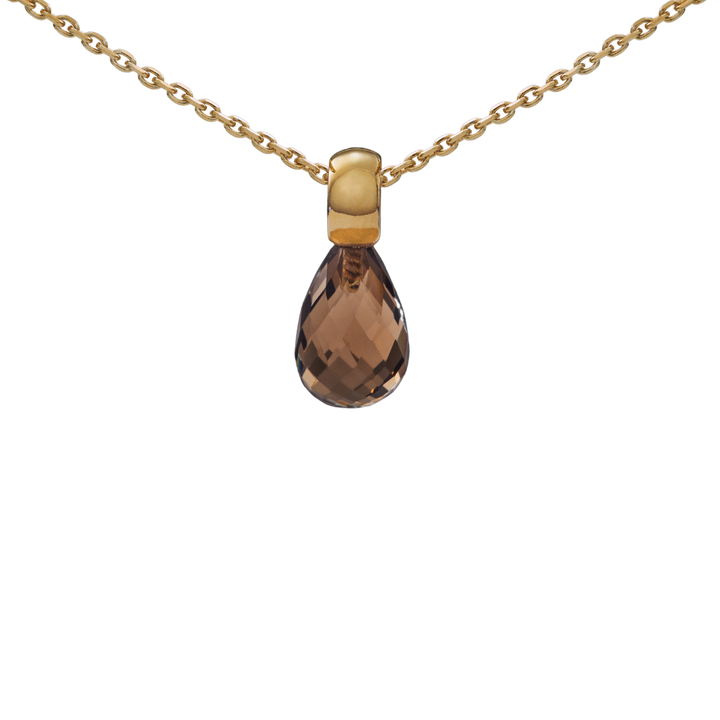 Snoepjes | 14 karaat geelgouden rookkwarts hanger | druppelvormig 10 x 7 mm  | klein oog
