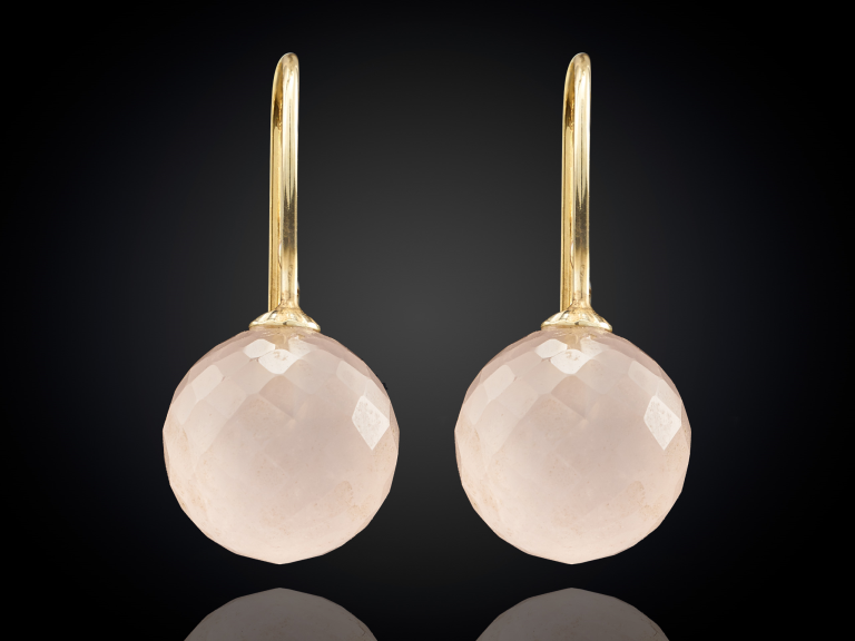Snoepjes | 14 karaat geelgouden rozenkwarts oorhangers | balvormig
