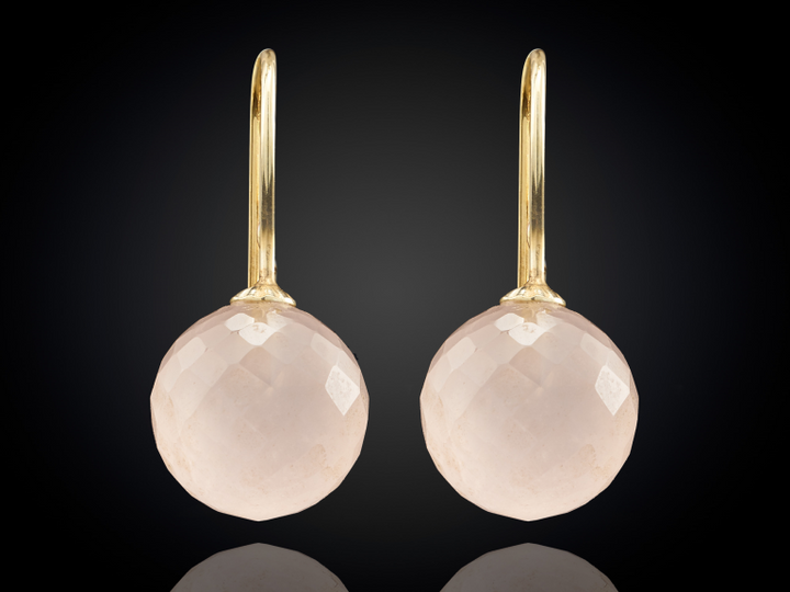 Snoepjes | 14 karaat geelgouden rozenkwarts oorhangers | balvormig
