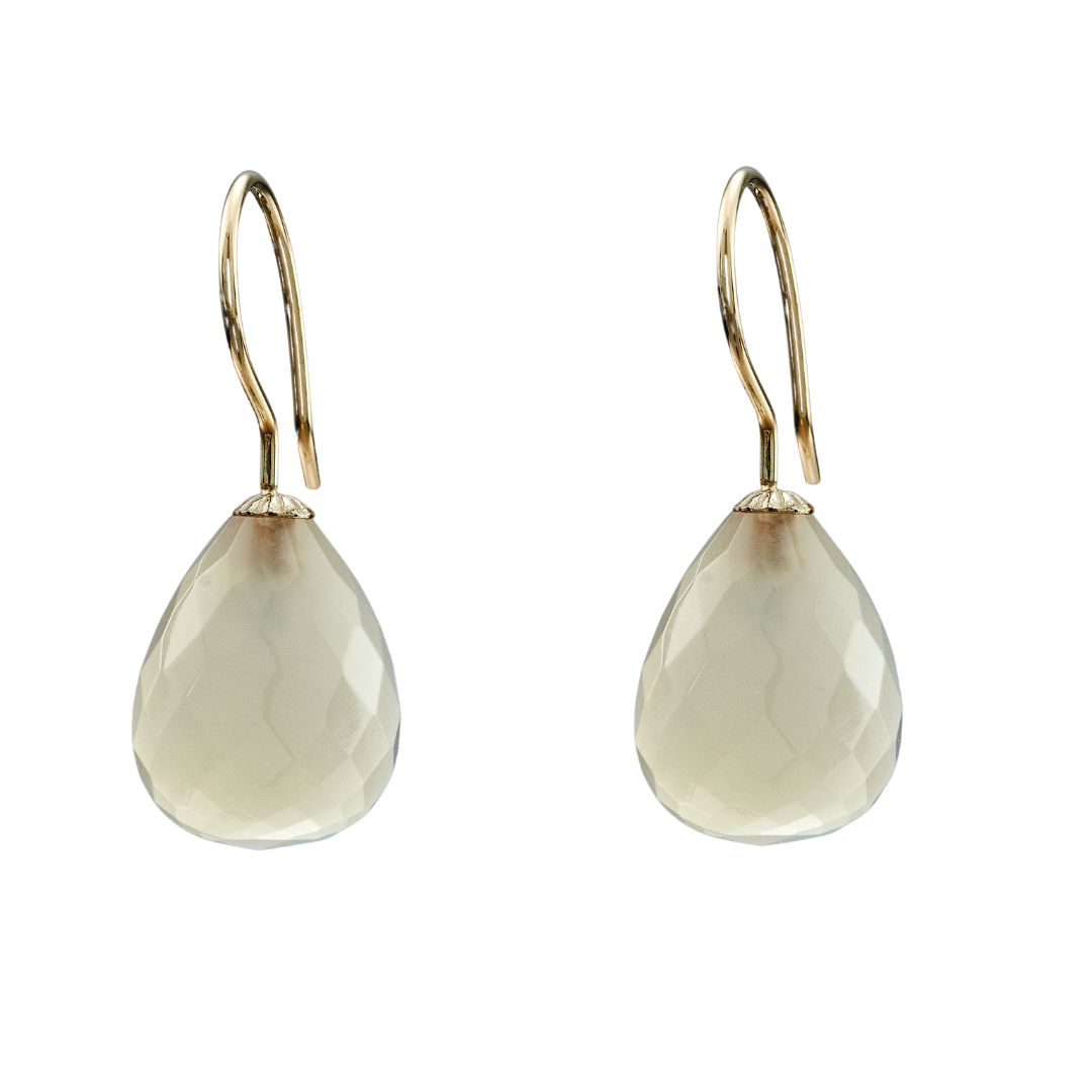 Snoepjes | 14 karaat geelgouden witte maansteen oorhangers | druppelvormig