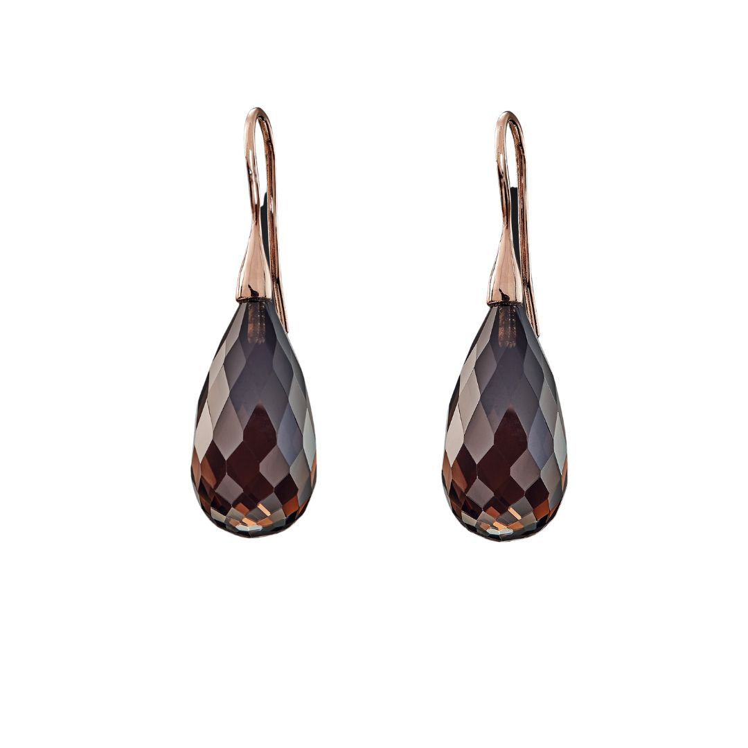 Snoepjes | 14 karaat roodgoud bruine rookkwarts oorhangers | druppelvormig