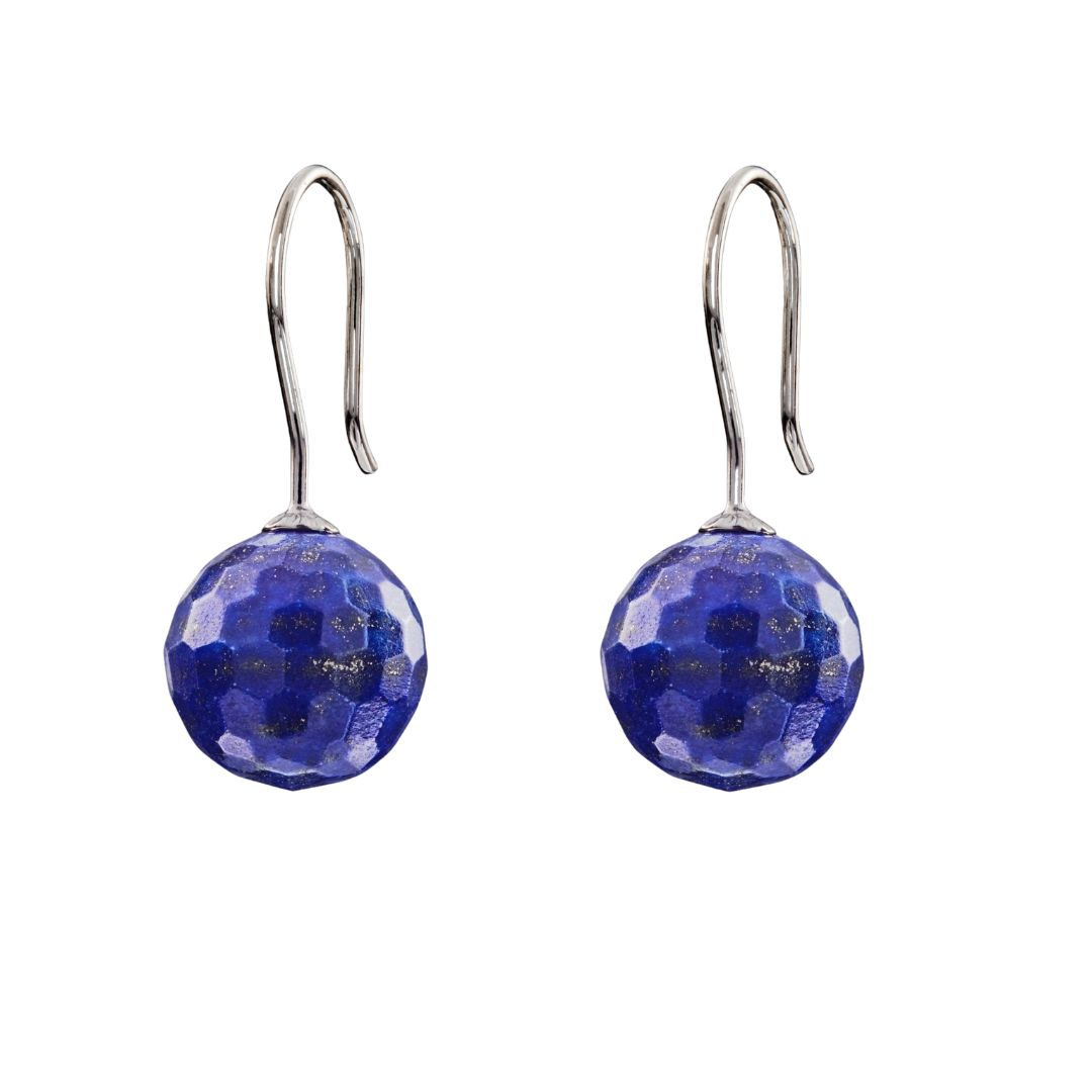 Snoepjes | 14 karaat witgouden donkerblauwe lapis lazuli oorhangers | balvormig
