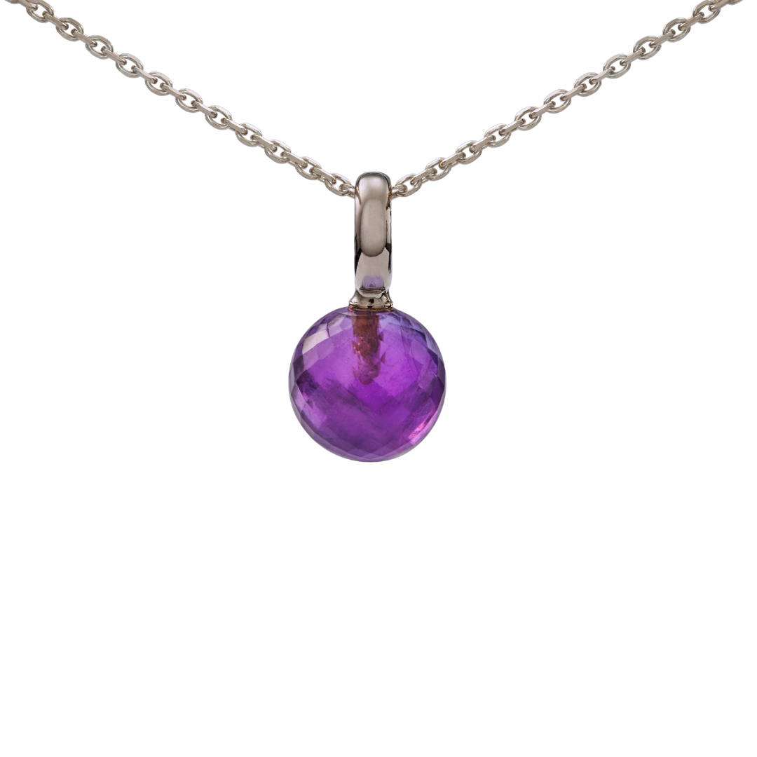 Snoepjes | 14 karaat witgouden hanger met amethist | balvormig 10 mm | met groot oog