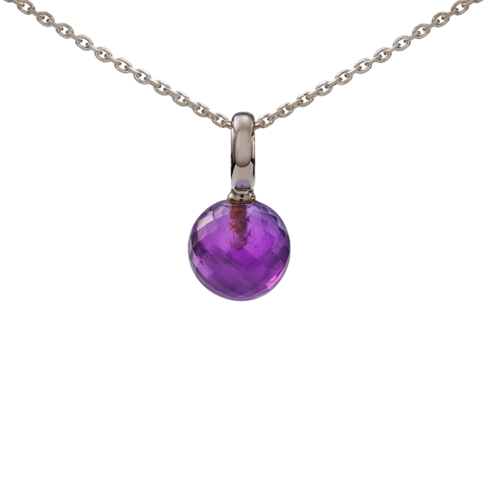 Snoepjes | 14 karaat witgouden hanger met amethist | balvormig 10 mm | met groot oog