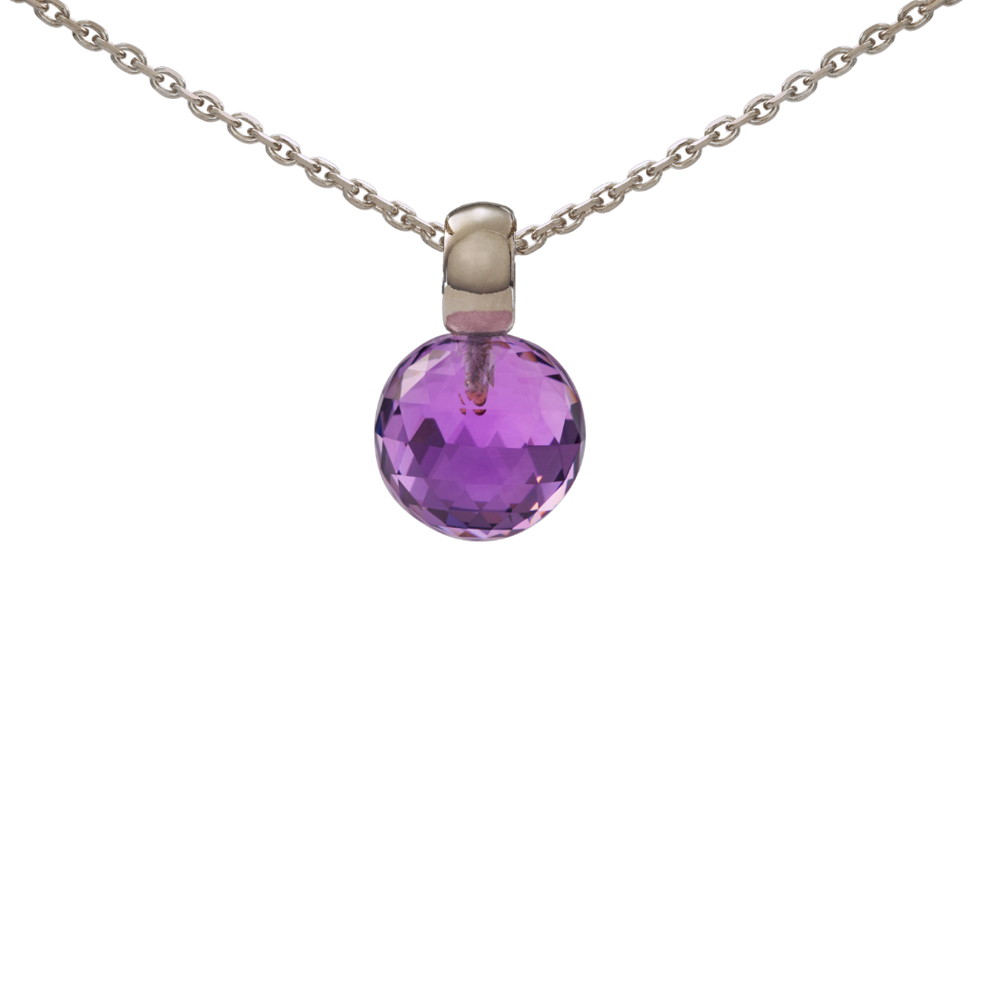 Snoepjes | 14 karaat witgouden hanger met amethist | balvormig 10 mm | met klein oog