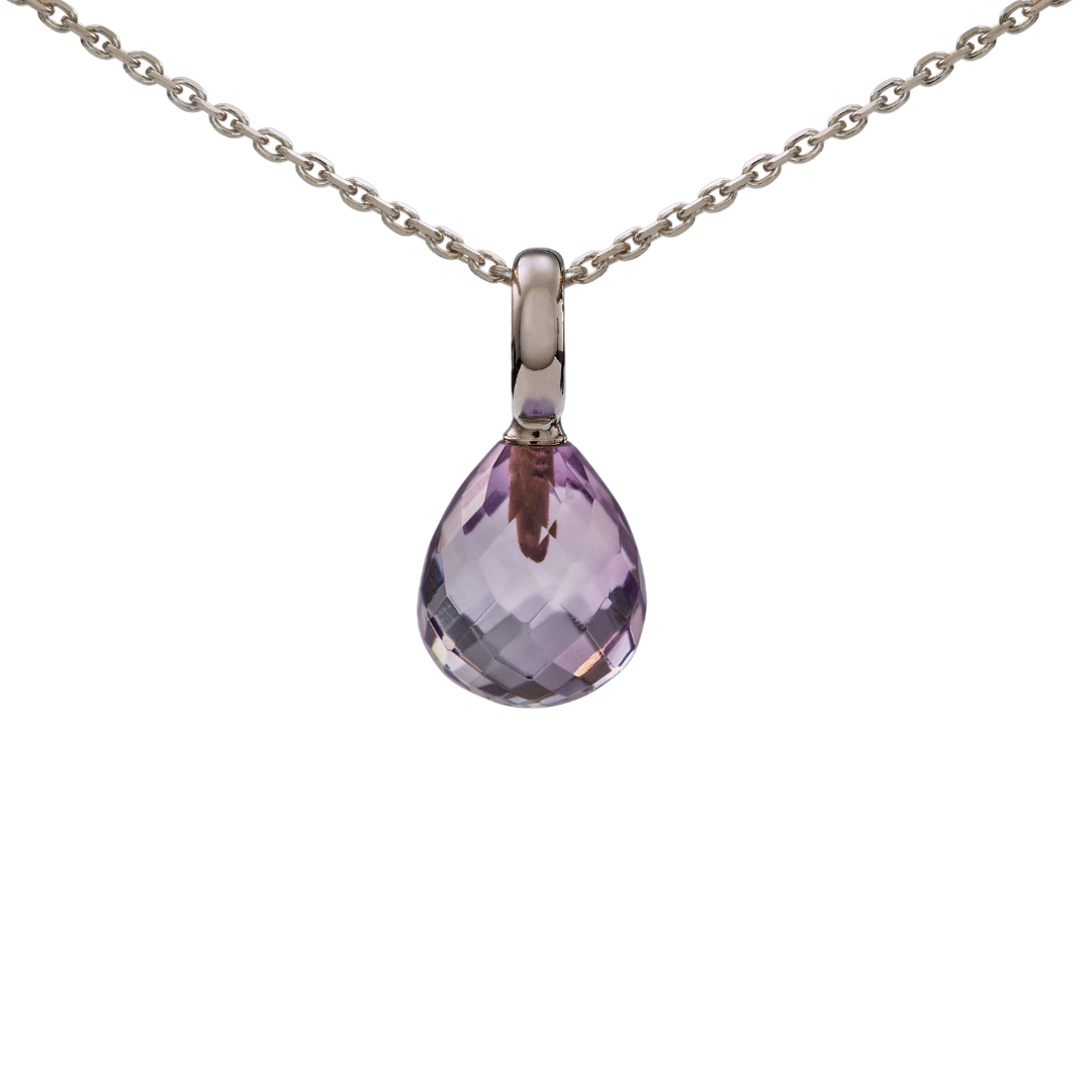 Snoepjes | 14 karaat witgouden hanger met amethist | druppelvormig 12 x 10 mm | met groot oog