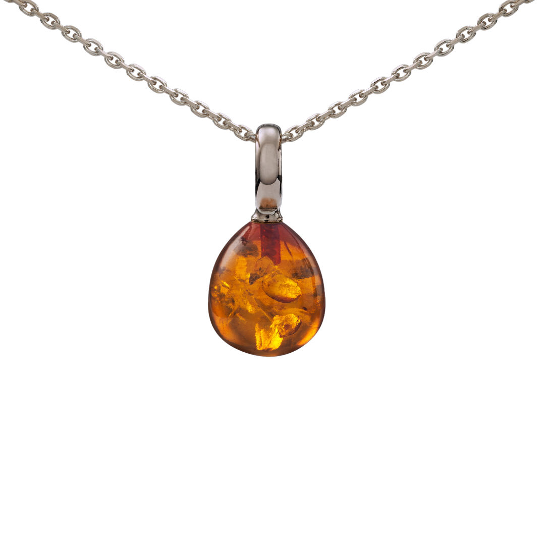 Snoepjes | 14 karaat witgouden hanger met barnsteen | druppelvormig 12 x 10 mm | met groot oog