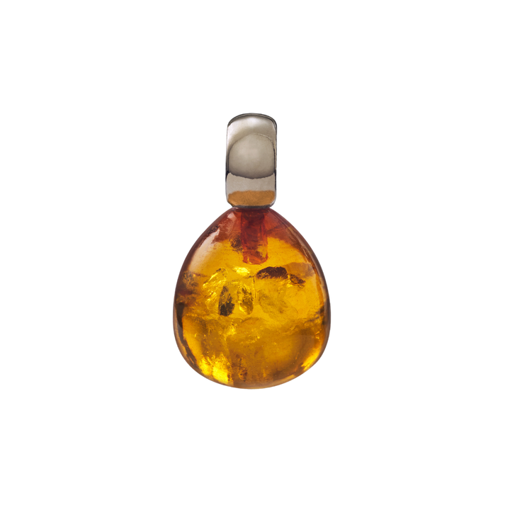 Snoepjes | 14 karaat witgouden hanger met barnsteen | druppelvormig 12 x 10 mm | met klein oog