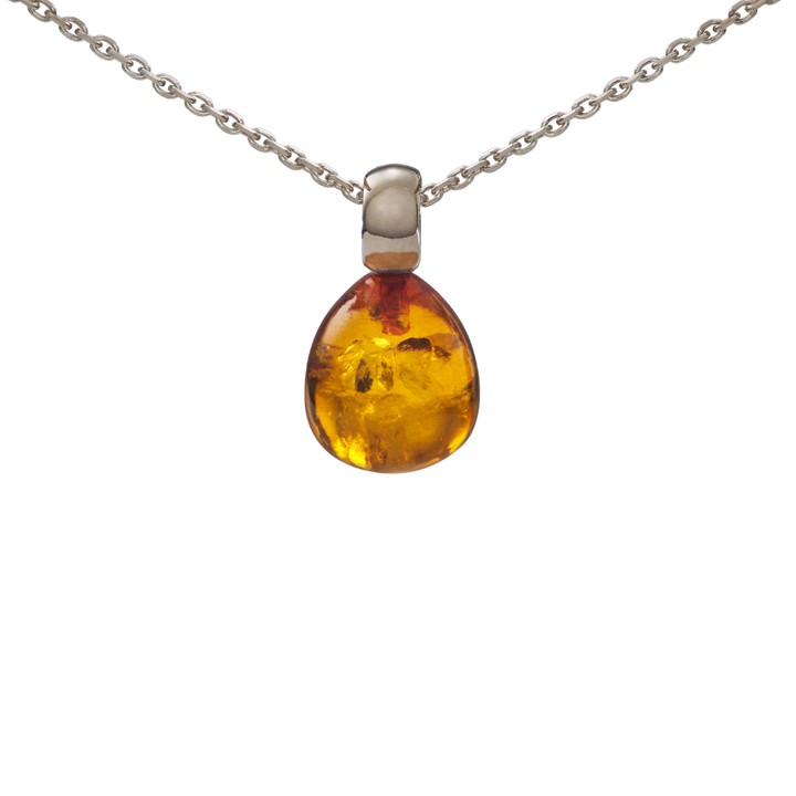 Snoepjes | 14 karaat witgouden hanger met barnsteen | druppelvormig 12 x 10 mm | met klein oog