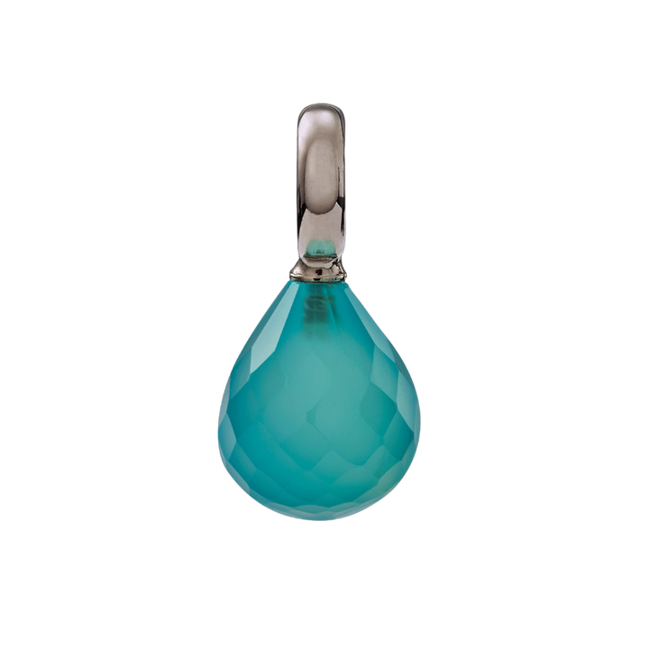 Snoepjes | 14 karaat witgouden hanger met blauwe kwarts | druppelvormig 12 x 10 mm | met groot oog