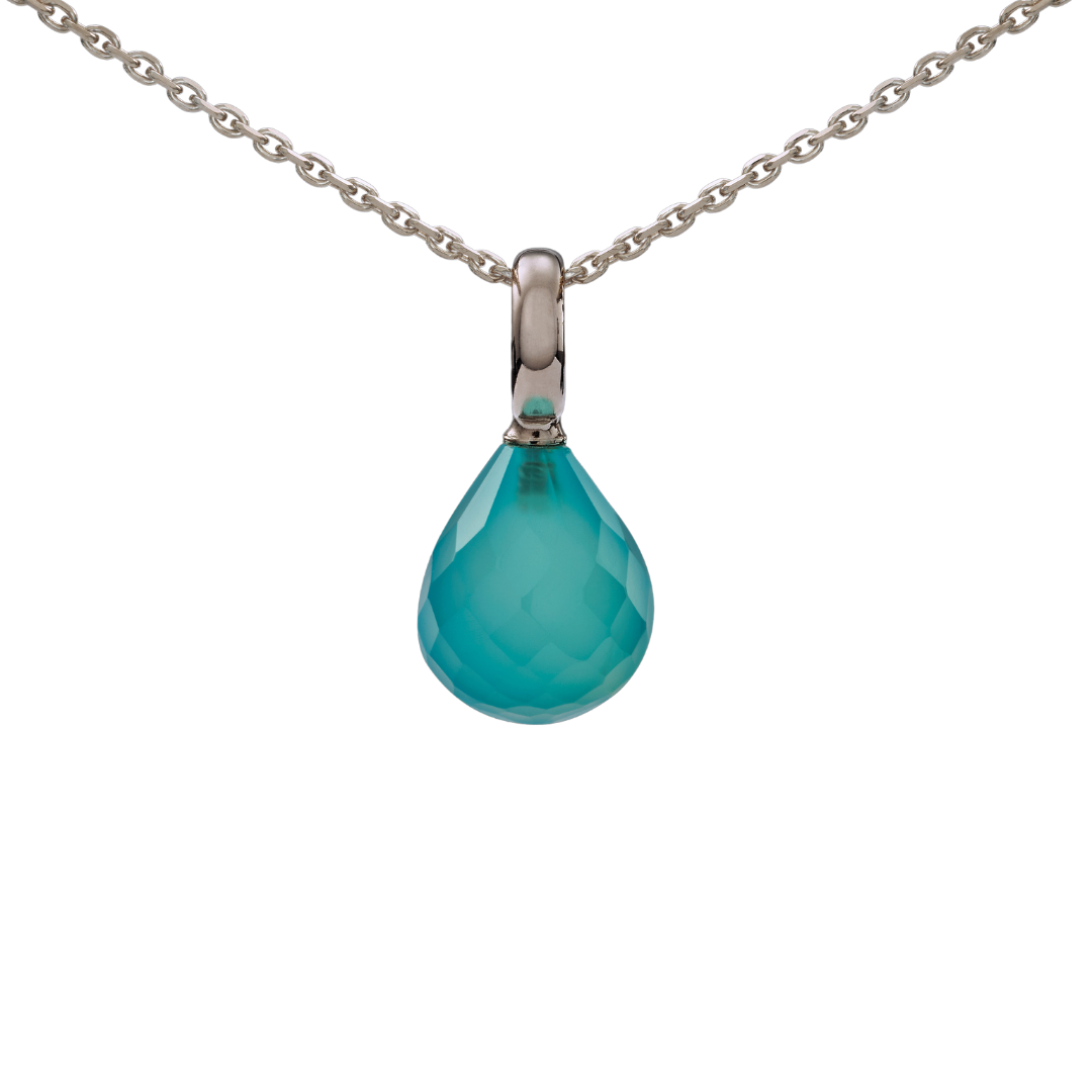 Snoepjes | 14 karaat witgouden hanger met blauwe kwarts | druppelvormig 12 x 10 mm | met groot oog