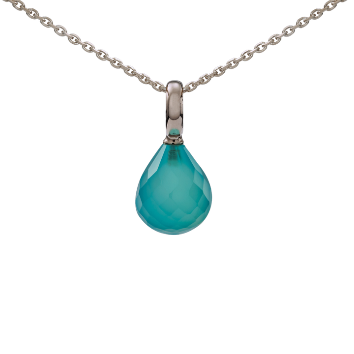 Snoepjes | 14 karaat witgouden hanger met blauwe kwarts | druppelvormig 12 x 10 mm | met groot oog