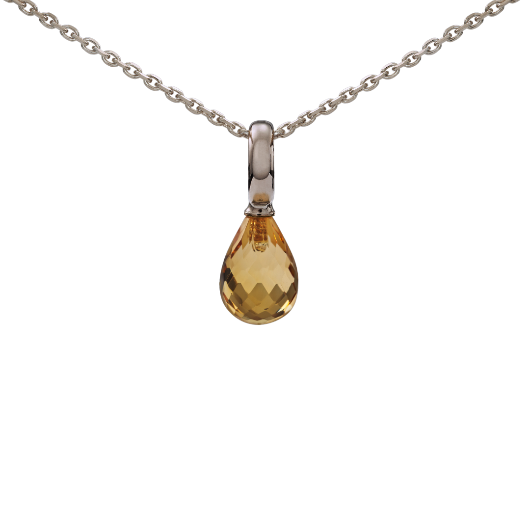 Snoepjes | 14 karaat witgouden hanger met citrien | druppelvormig 10 x 7  mm | met groot oog