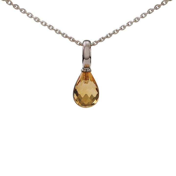 Snoepjes | 14 karaat witgouden hanger met citrien | druppelvormig 10 x 7  mm | met groot oog