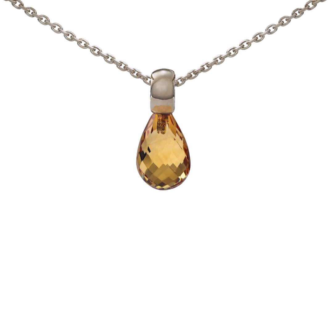 Snoepjes | 14 karaat witgouden hanger met citrien | druppelvormig 10 x 7  mm | met klein oog
