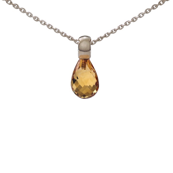 Snoepjes | 14 karaat witgouden hanger met citrien | druppelvormig 10 x 7  mm | met klein oog
