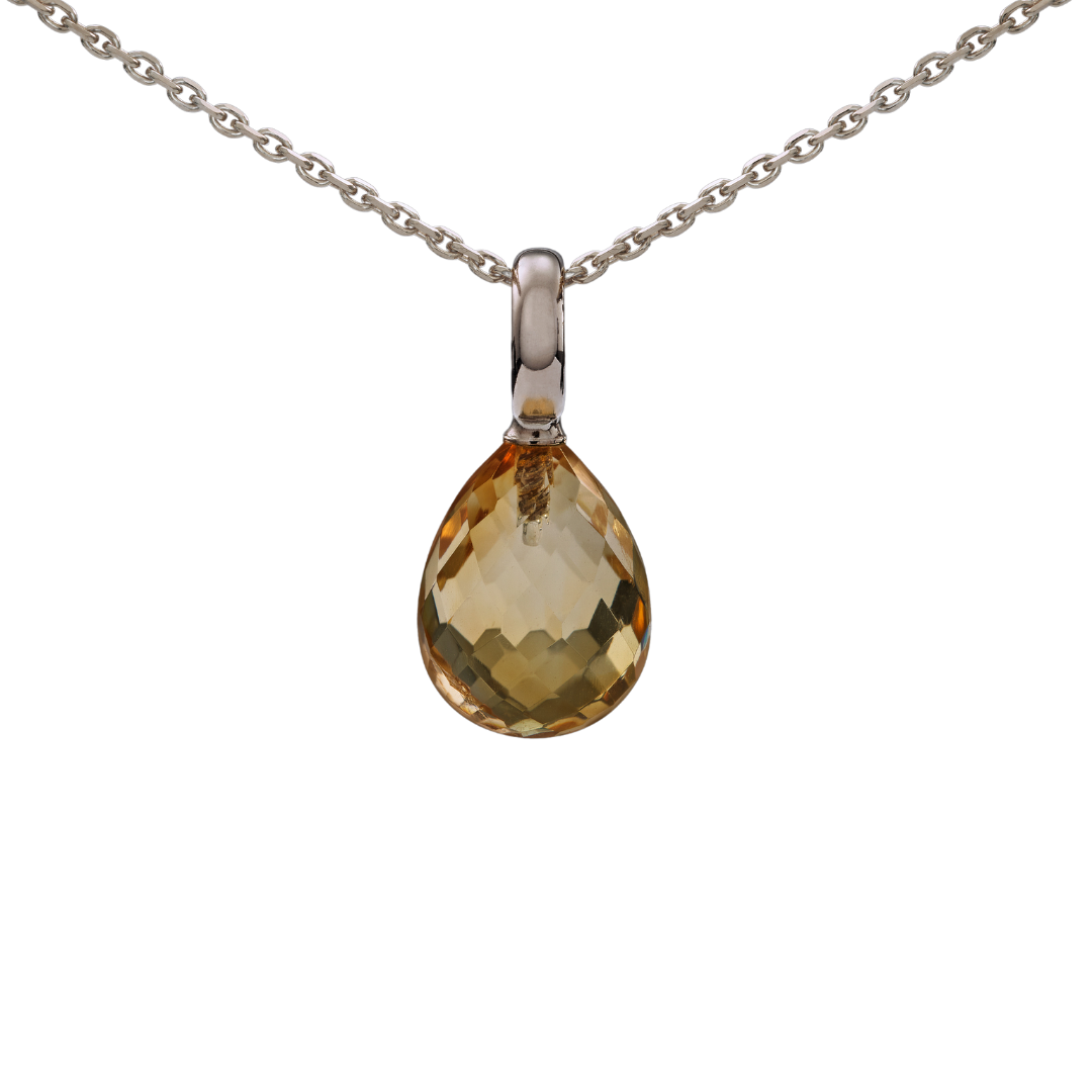 Snoepjes | 14 karaat witgouden hanger met citrien | druppelvormig 12 x 10 mm | met groot oog